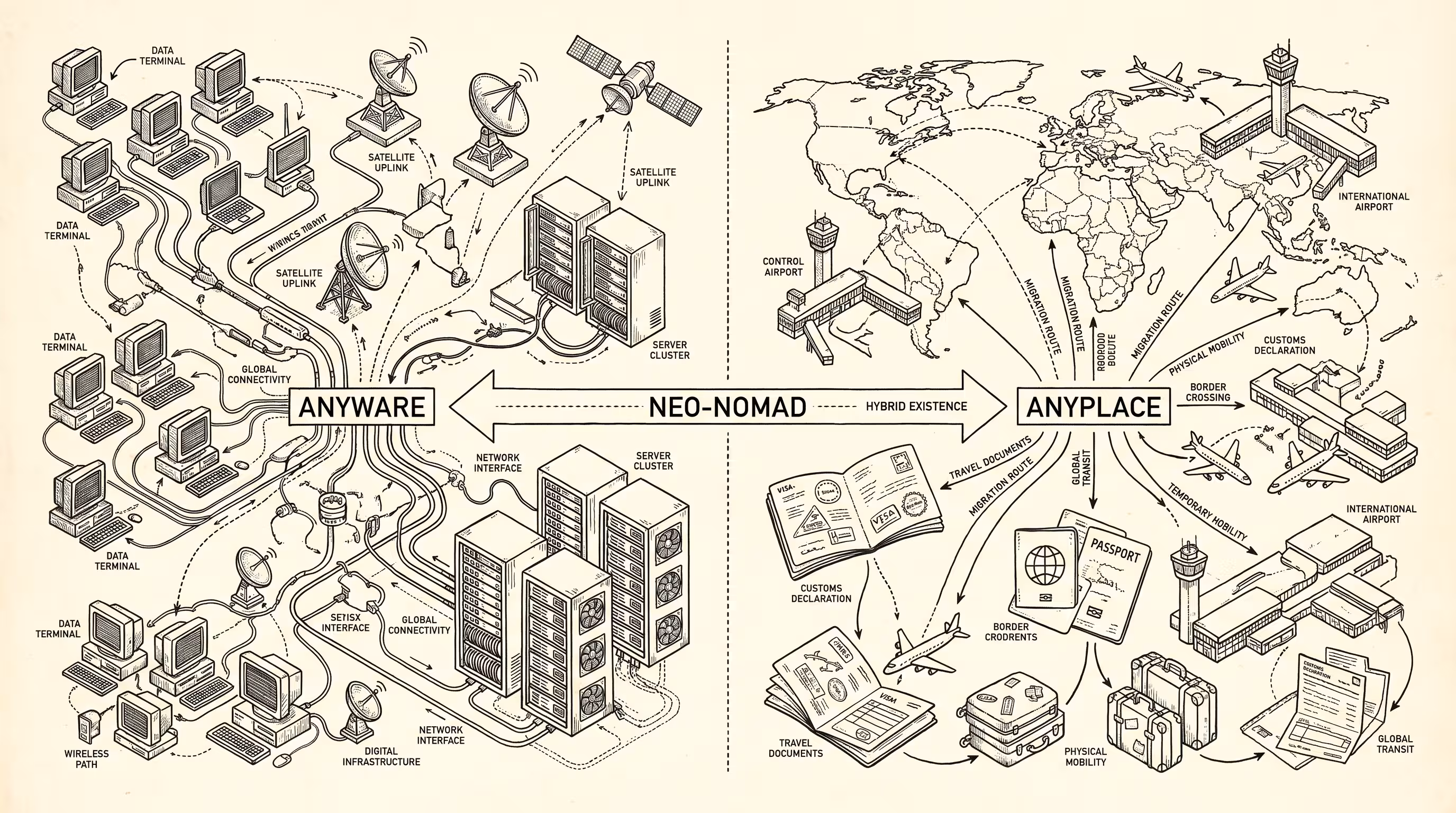 Neo-nomads: Between 'Anyware' and 'Anyplace' — by Thomas Jankowski, aided by AI